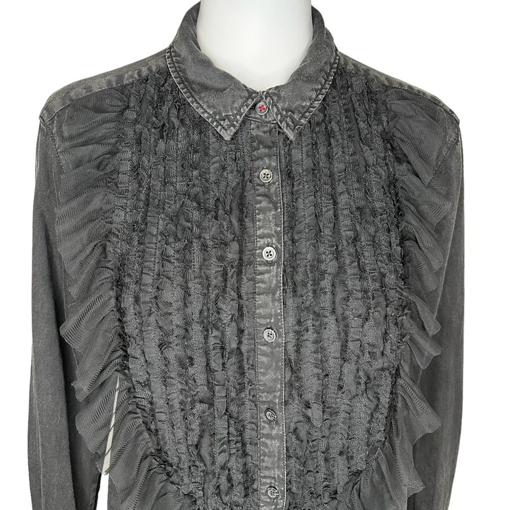 Pilcro Tulle Faded Black Collar Button Up Small - Picture 2 of 8
